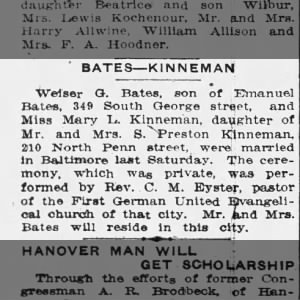 Bates - Kinneman marriage
