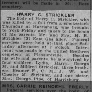 Obituary for HARRY c. STRICKLER